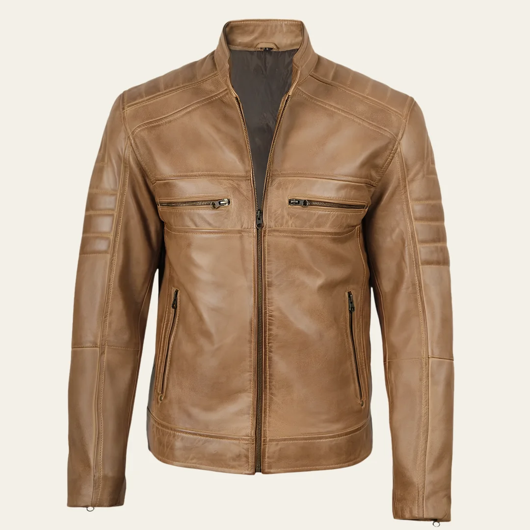Motorcycle Distressed Cafe Racer Leather Jacket front