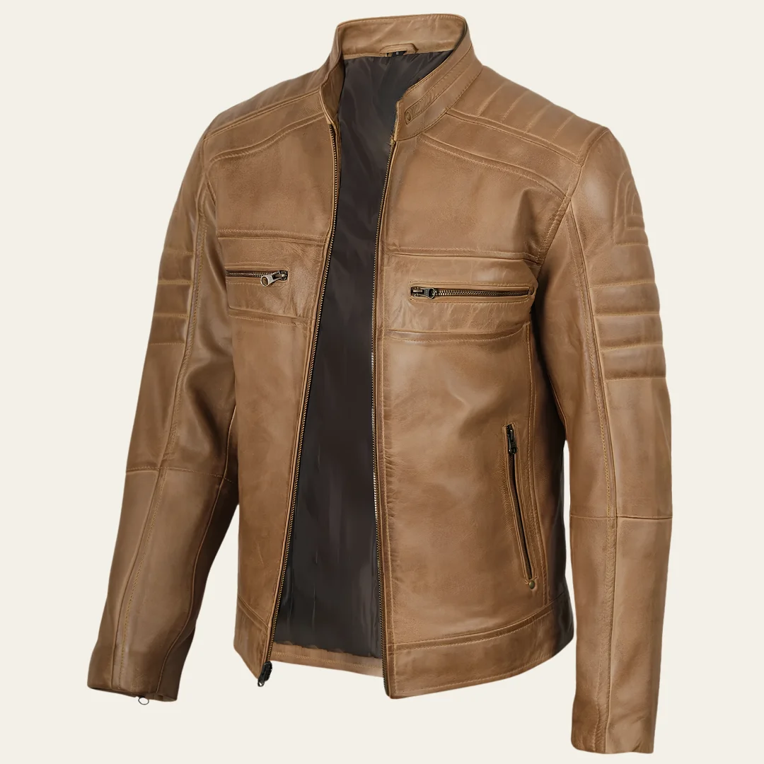 Mens Biker Vintage Cafe Racer Leather Jacket