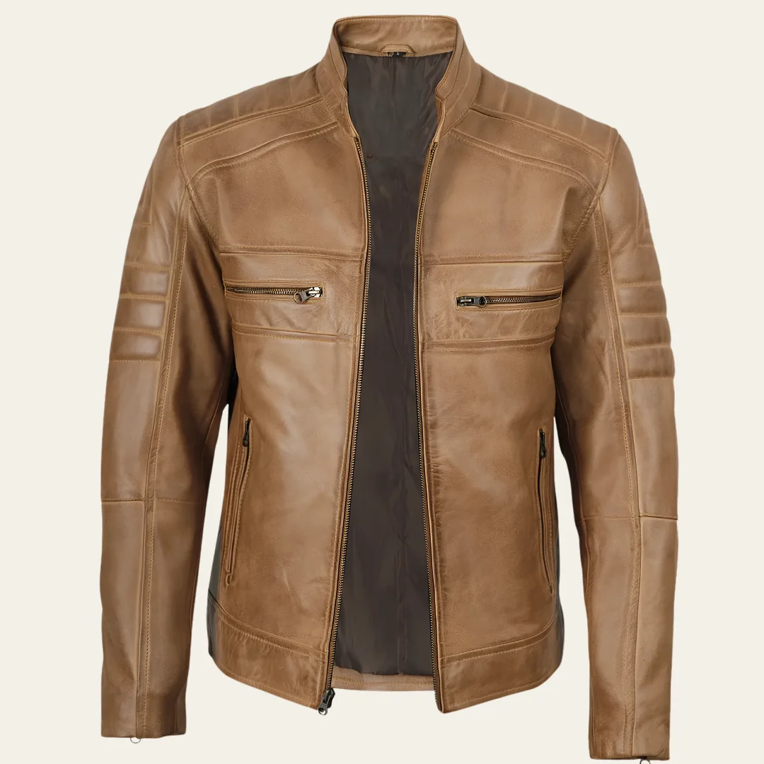 Mens Biker Vintage Cafe Racer Leather Jacket