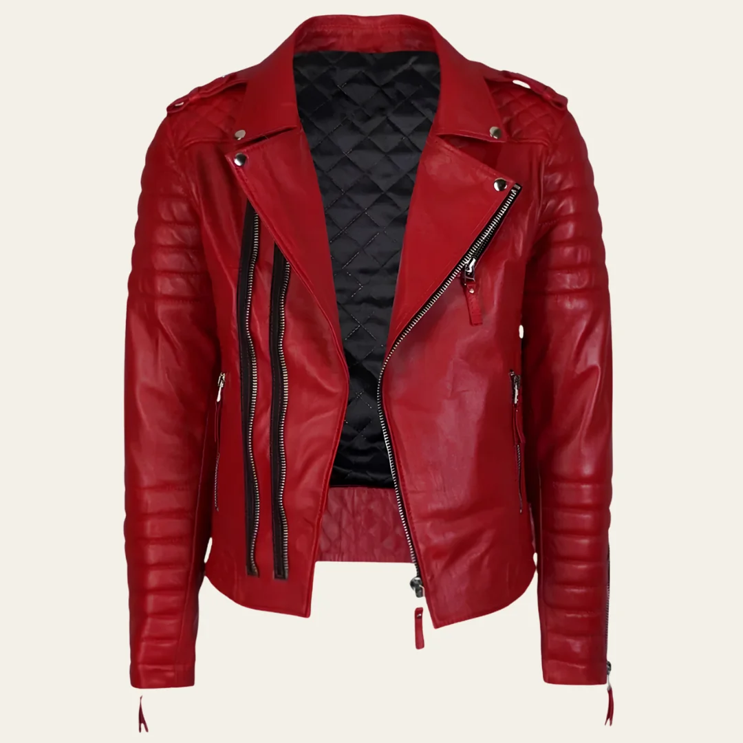 Men's Red Quilted Biker Leather Jacket