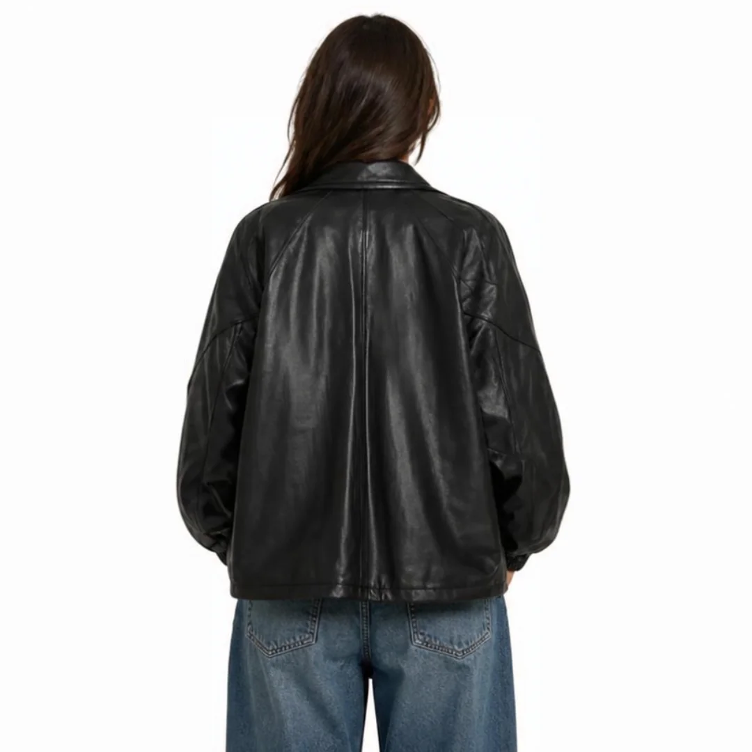 Women Oversize Leather Bomber Jacket back
