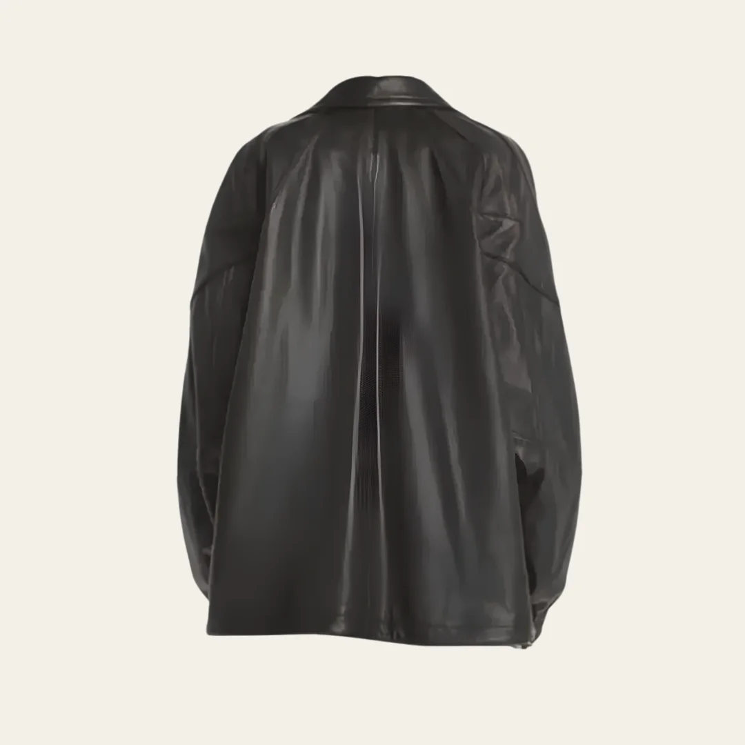 Women Oversize Leather Bomber Jacket