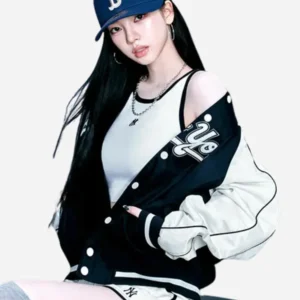 Aespa-Karina-2026-New-York-Varsity-Jacket-In-Black-White
