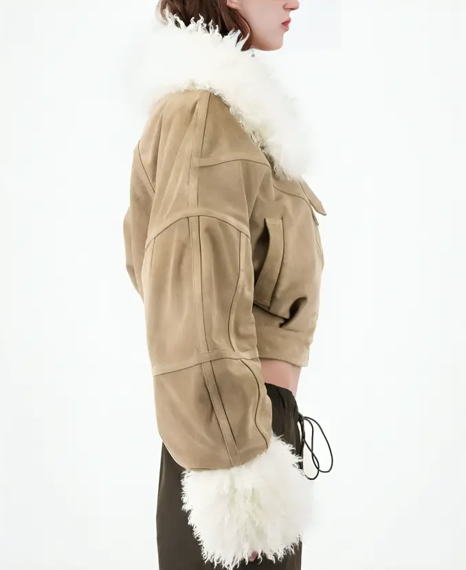 Camille Emily in Paris S04 Beige Suede Jacket