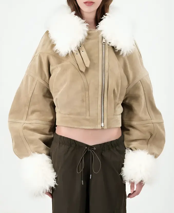 Camille Emily in Paris S04 Beige Suede Jacket