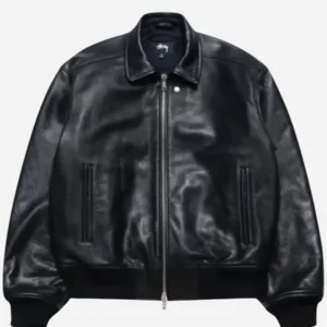 Stussy-Flight-Leather-Black-Jacket